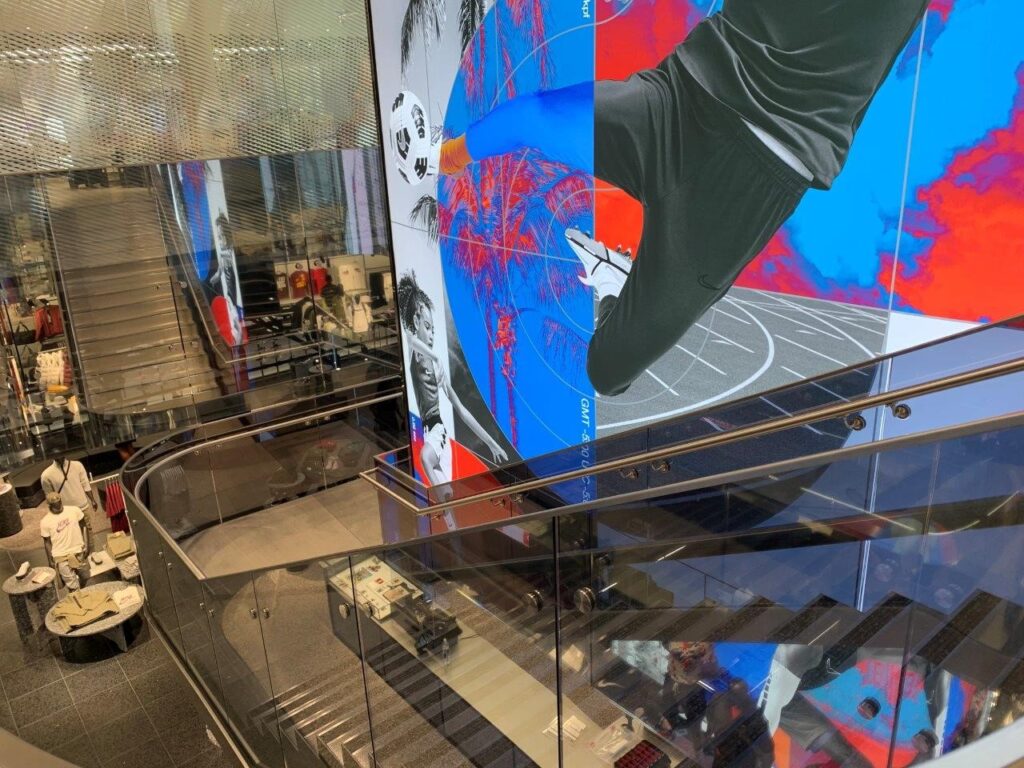 Interior glass railing of the new Nike Store in Aventura, FL